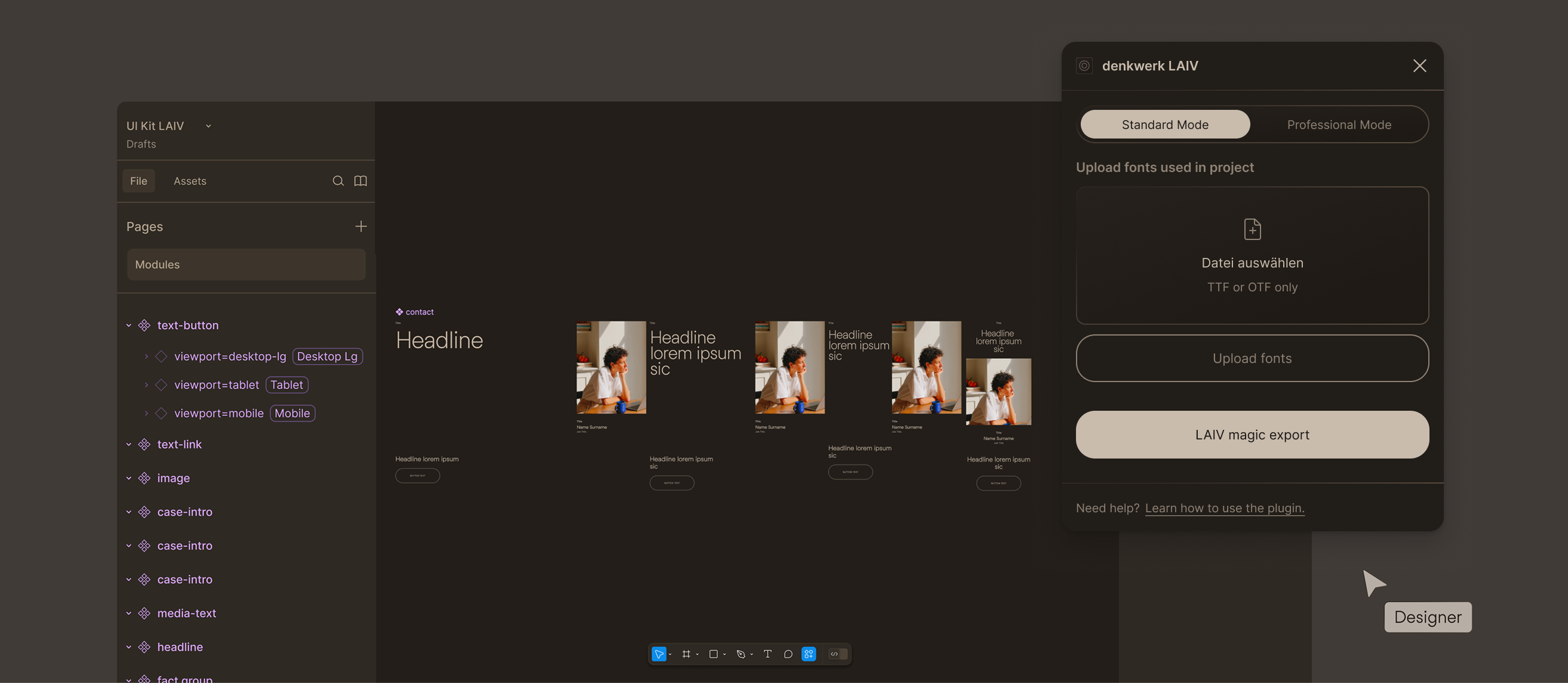The Plugin interface as an overlay in front of a design tool.